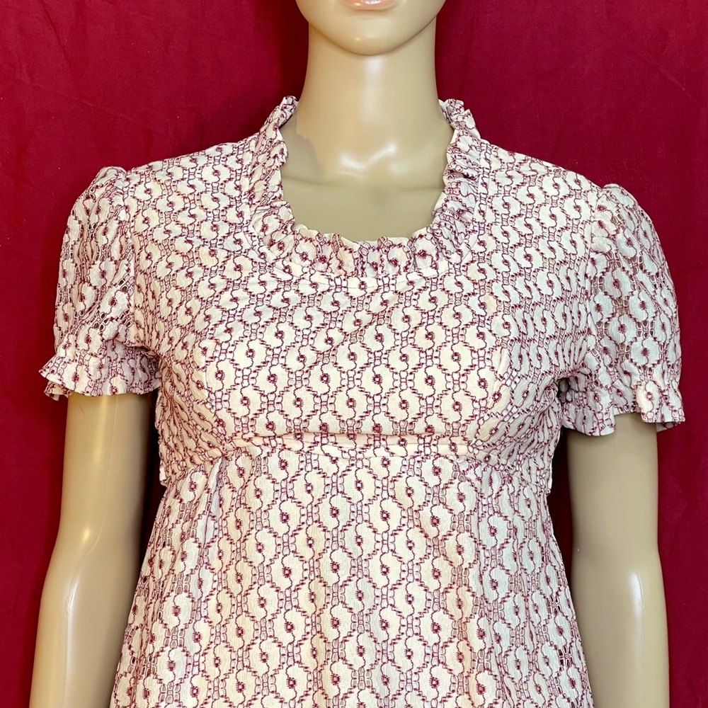 Vintage 1960’s Lace Eyelet Tie Back Dress With Velvet Vest Small - Picture 7 of 12